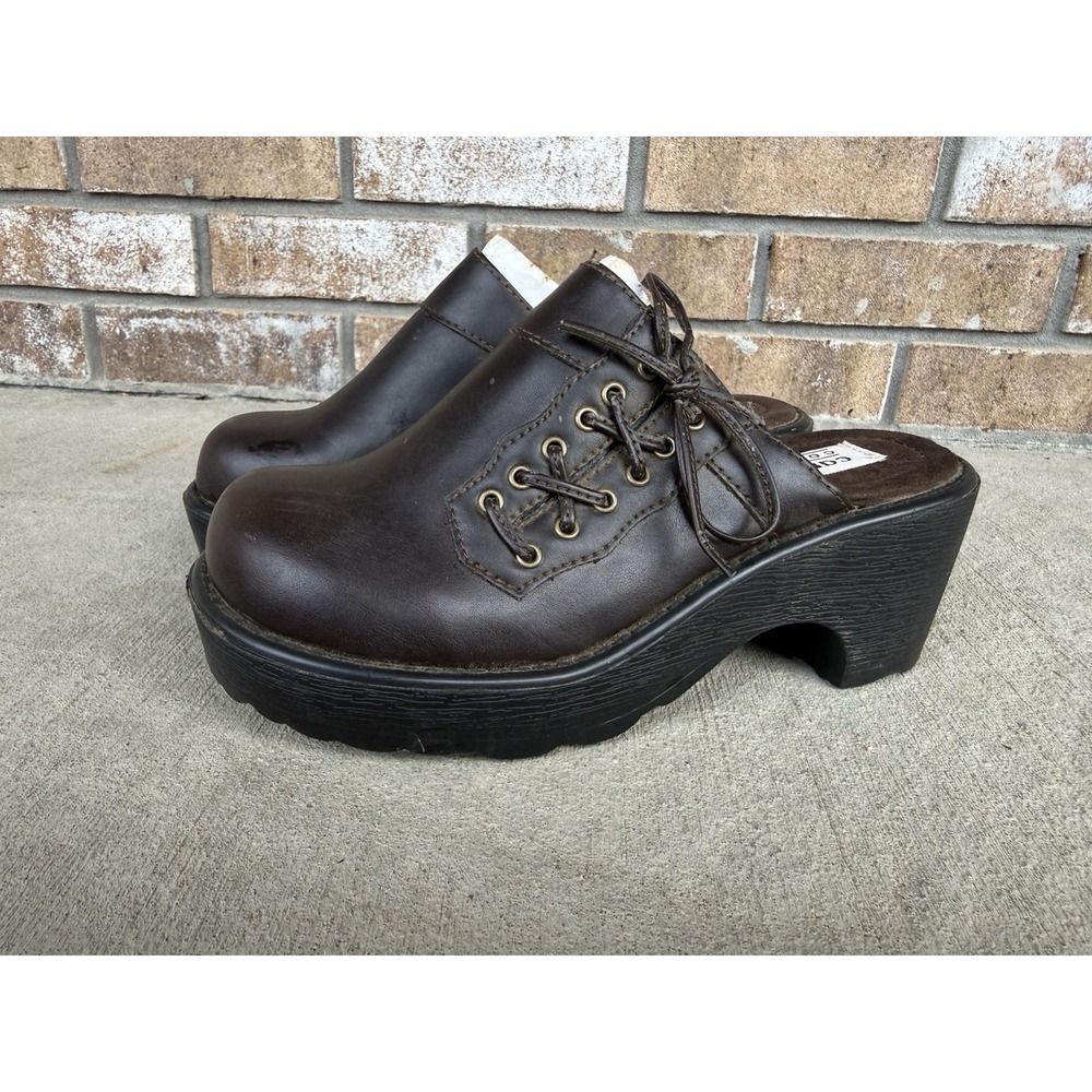 Vintage 90s Y2K Grunge Goth EDM Womens 7 Chunky Lace Platform Shoes Brown NOS!!!